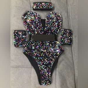 Multicolored Sequins Bodysuit Women’s Small Performance Costume Festival Outfit